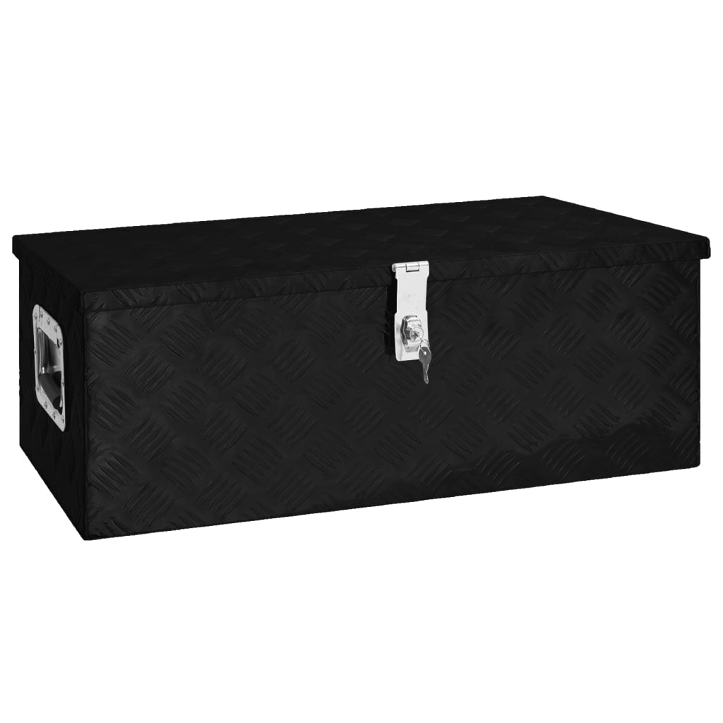 DELUKE Aluminiumbox mit Deckel - Abschließbar Alubox Deichselbox Alu Anhängerbox Werkzeugkiste Metall Transportbox Metallkiste, 80x39x30cm Schwarz
