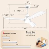 thumbnail of Deckenventilator 52x132x132 cm mit dimmbarer LED-Beleuchtung 18 W Weiß, ultra leiser DC-Motor, 6 Stufen Fernbedienung, Holzflügel