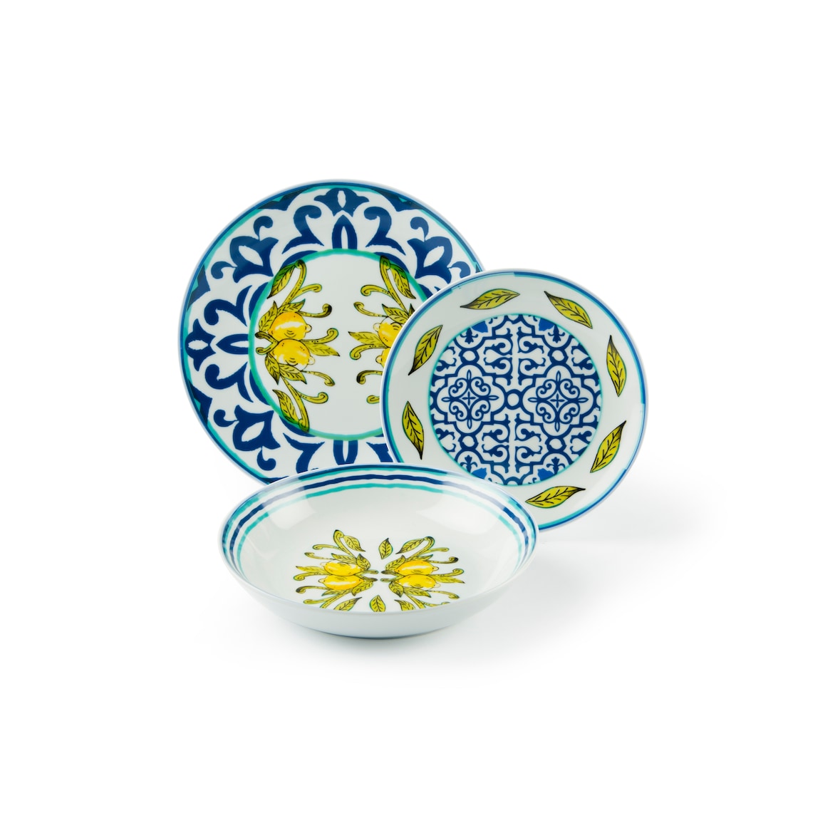 Excelsa 18-Teiliges Geschirrset Amalfi Porzellan Weiß, Blau Und Gelbe