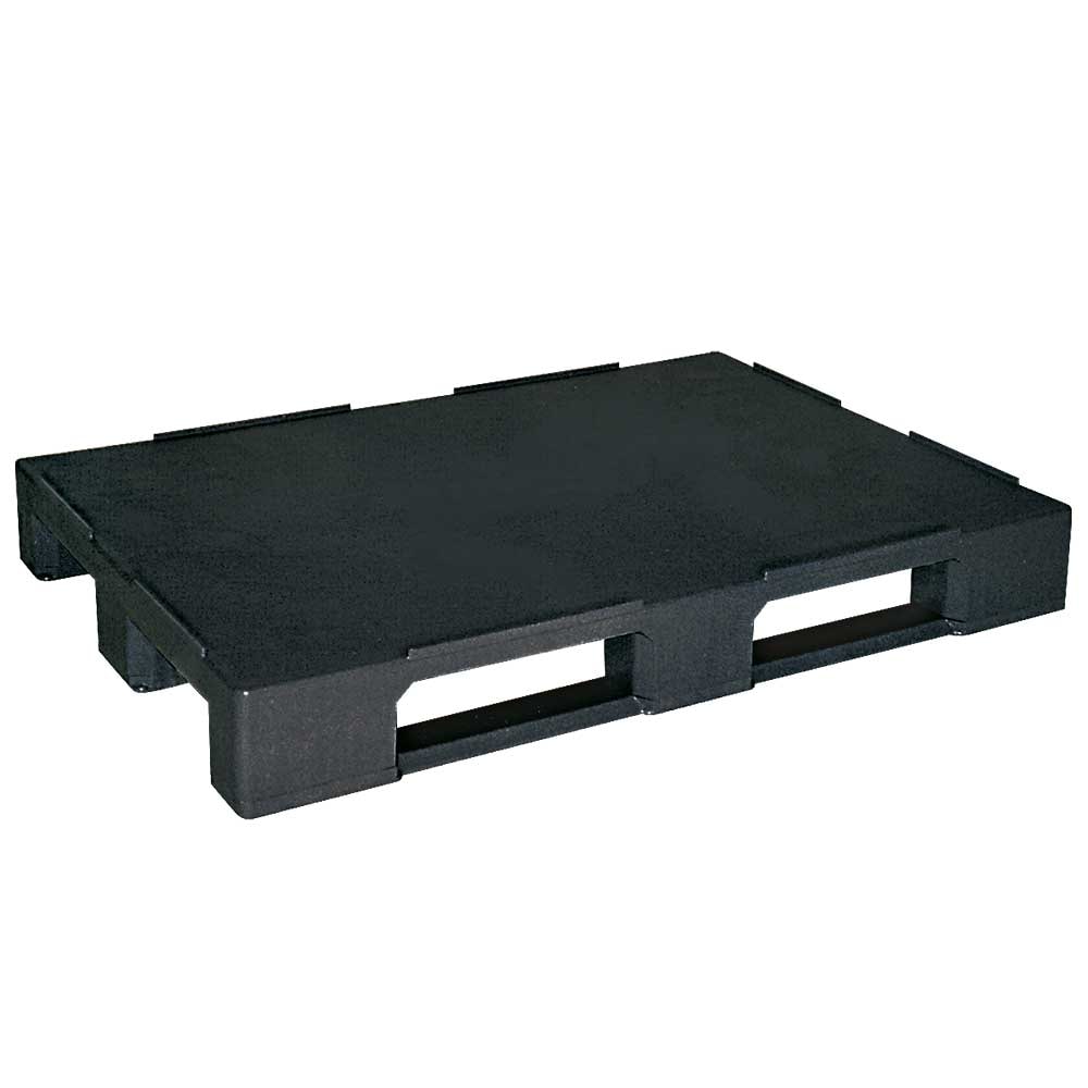 Europalette 1200x800x150 mm, 100% PE/RE-Kunststoff, geschlossene Deckfläche, Sicherungsrand, 3 Kufen, schwarz