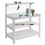 thumbnail of Mesa de plantación HWC-N55, mesa de jardinería, mesa para flores, estante para plantas, madera galvanizada certificada FSC®, 117x102x56cm ~ blanco