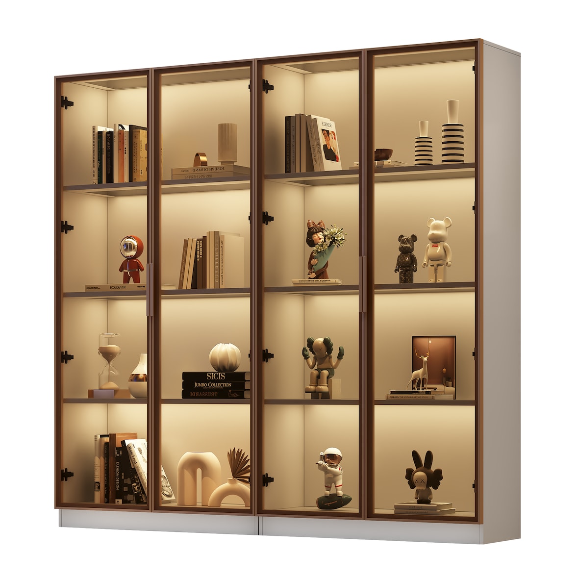 LED Glasvitrine 80x40x160 cm Weiß mit verstellbaren Einlegeböden, Flügeltüren und stimmungsvollem Licht für Wohnzimmer und Büro