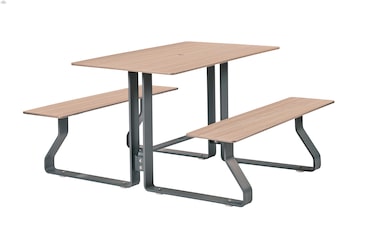 Euroterrasse Table+assises hysope 4pl l1180mm rectangle tp diam50 metal gris 7016 hpl chene clair