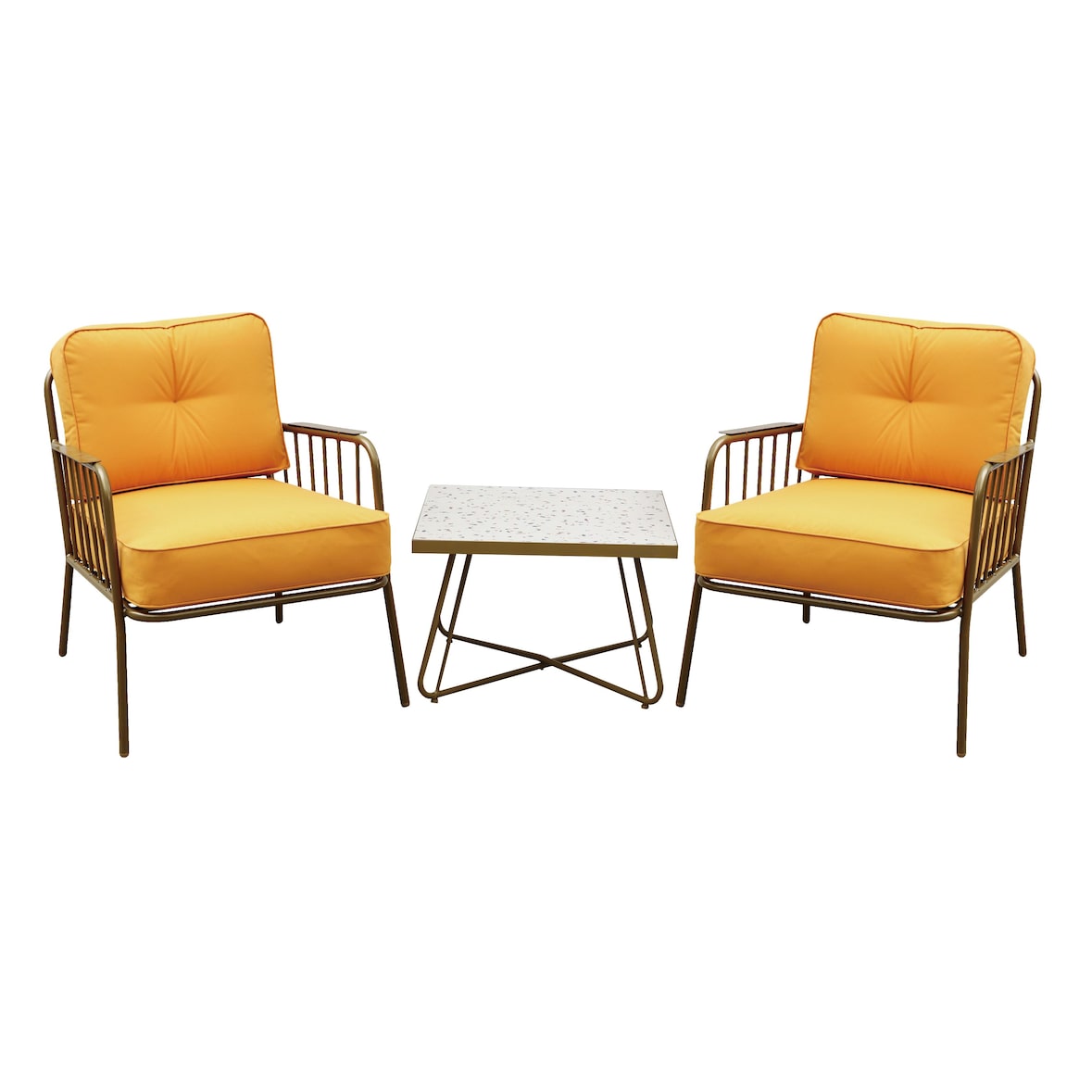 METRO Professional Set de terrasse HONEY, 3 pièces, acier/polyester, 2 fauteuils, 1 table,  or/jaune