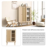 thumbnail of Merax 100 cm hohes holzfarbenes Sideboard mit Kunststoff-Rattantüren und Schiebetüren aus Glas, mit 6 Fächern hinter den Türen