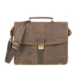thumbnail of Greenburry Aktentasche Leder 2 Fächer Lehrertasche Schultasche Vintage braun antik 38x30cm Tragegriff und Schultergurt