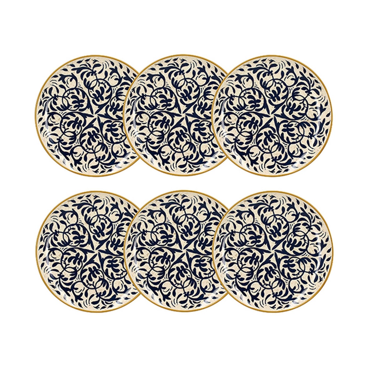 Novastyl - Lot 6 assiettes plates héraclée 27cm en grès décor bleu