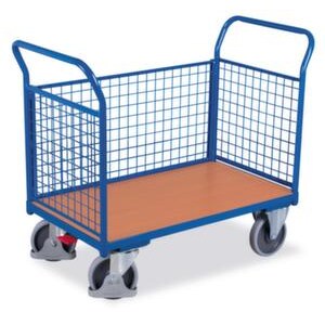 Gitter-Dreiwandwagen, Tragl. 500kg, Ladefl. LxB 970x680mm, Holzplatte, 3 Wände