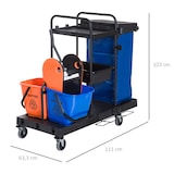 thumbnail of Carro de Limpieza Profesional de 3 Estantes con Escurridor de Palanca y 2 Cubos de Fregar Bolsa Ruedas 111x63,3x103 cm Negro Azul y Naranja