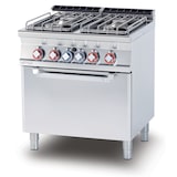 thumbnail of Cucina gas 4 fuochi con forno gas statico GN2/1 e fiamma pilota. Struttura in acciaio Inox. Misure cm 80x70,5 h 90. Modello CF4-78GP