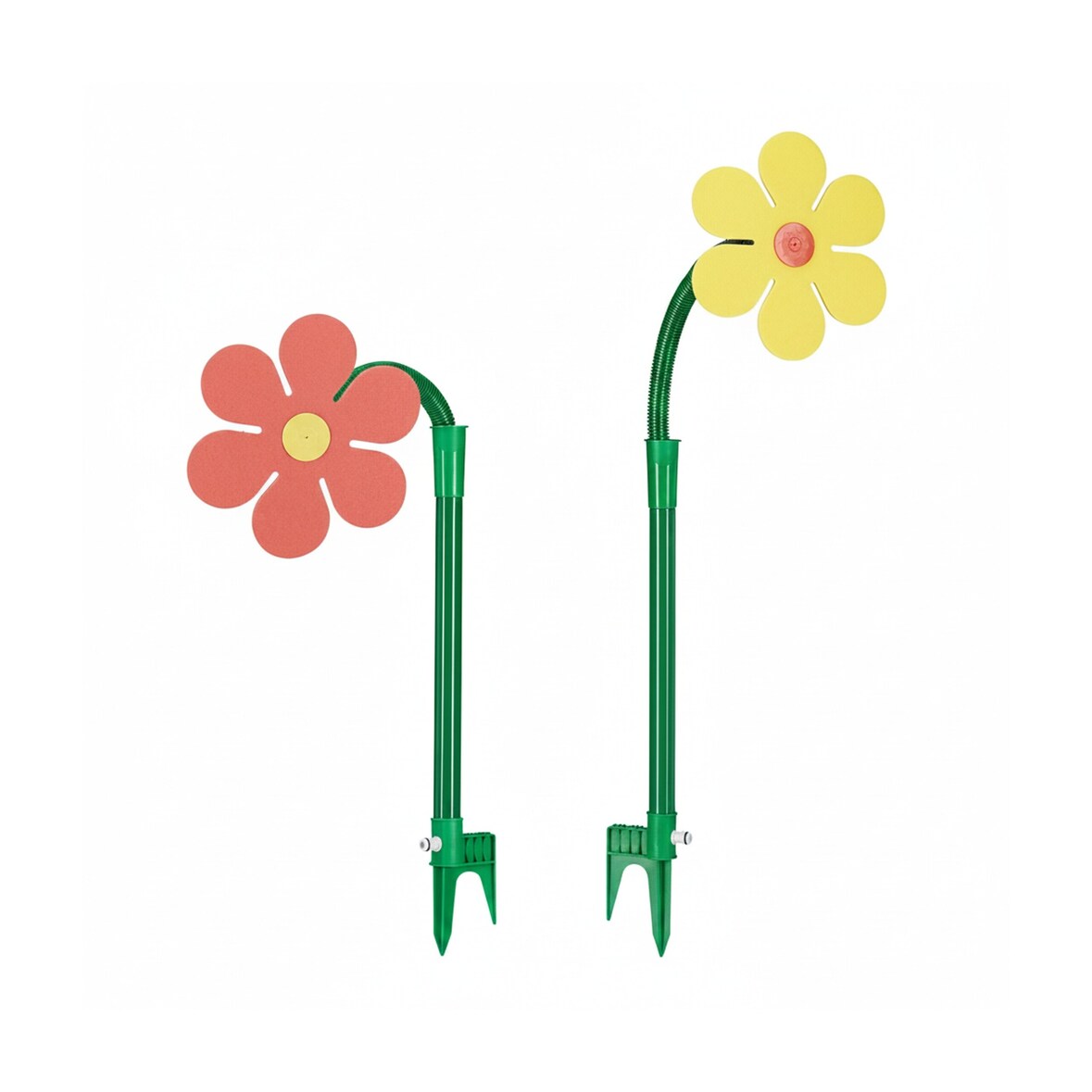 Relaxdays Sprinkler Blume, Kinder, 2er Set, Garten, 6 m Reichweite, 360°, Spritzblume, HxBxT: 105 x 28 x 28 cm, rot/gelb