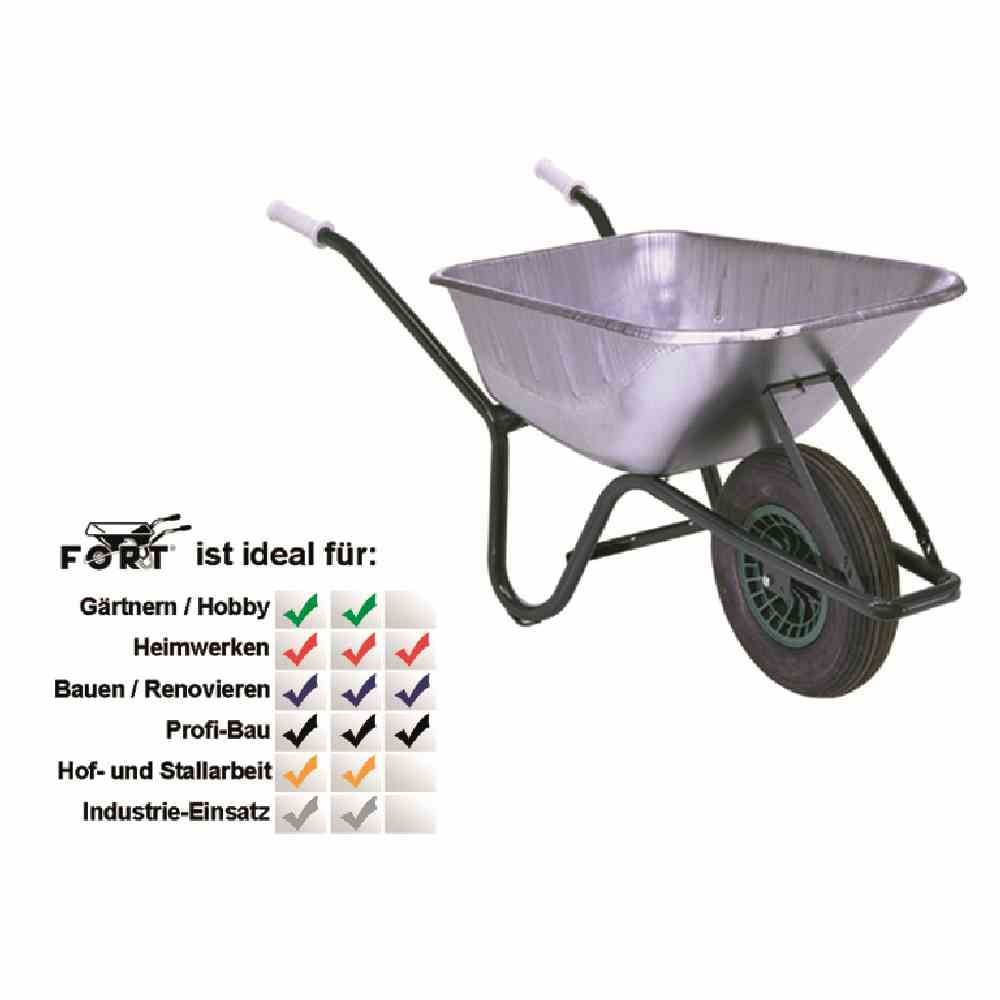 Bauschubkarre 90 Liter, verzinkte Tiefmulde,