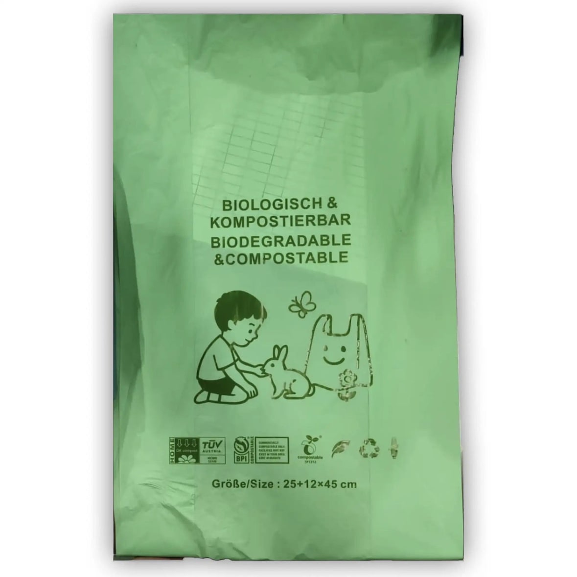 RyanPack Kompostierbare Bio Rollenbeutel aus Maisstärke 28+13x48 cm 25 µm grün – 100 Stück