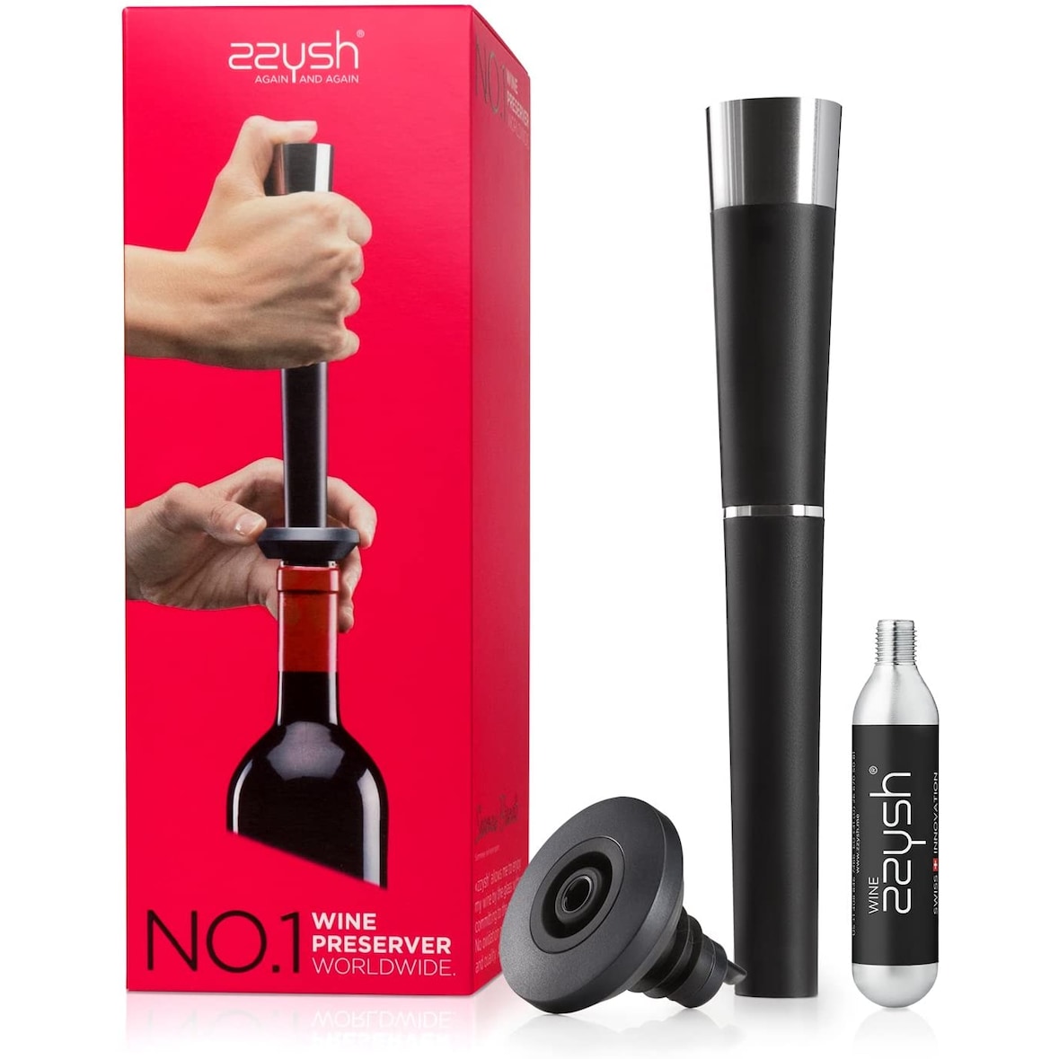 zzysh Conservador Vino y Tapón Vino – Sistema para Conservación de Vino con Argón – Mantiene tu Vino con Todo el Sabor una Vez Abierto hasta 6 Meses