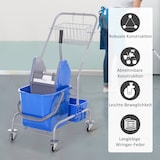 thumbnail of Reinigungswagen Putzwagen 72x50x95 cm Blau mit 25 Liter Eimer Auswringvorrichtung Korb und Ablage vier Rollen ergonomischer Griff