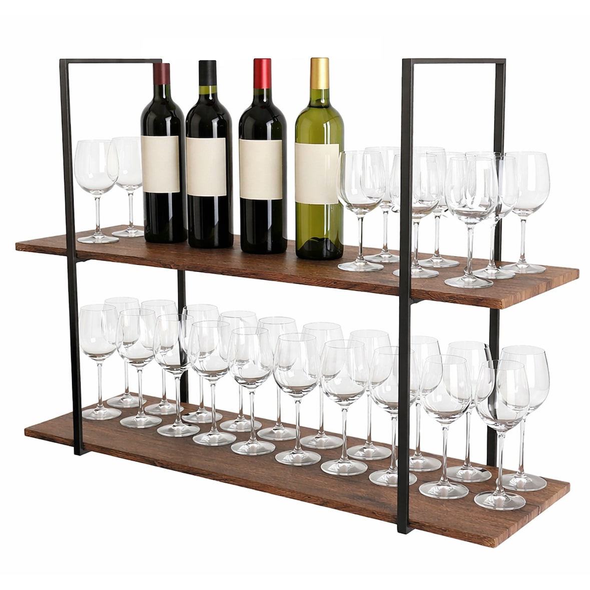 BAR SHELF estantería 115 cm MARRÓN con 2 estantes para vasos y botellas by Yelloo