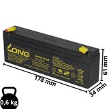 thumbnail of Kung Long WP2.2-12 12V 2,2Ah AGM Blei Batterie wartungsfrei VdS battery