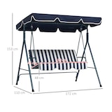thumbnail of Outsunny columpio balancín de jardín exterior de 3 plazas con cojín techo ajustable y marco de acero para balcón terraza carga 240 kg 172x110x153 cm