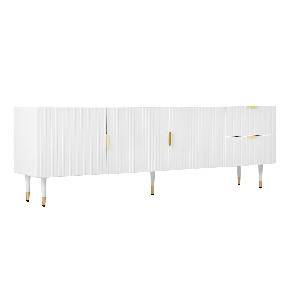 OKWISH 170x35x55 cm TV-Schrank Weiß MDF Lowboard mit Soft-Close Türen Schubladen Kabelmanagement Metallfüße modernes Wohnzimmer Möbel