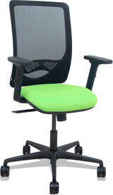 thumbnail of Silla Zulema sincro malla negra asiento bali pistacho brazos 2D ruedas 65mm