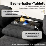 thumbnail of Dreisitzer-Sofa 242x80x88 cm aus Chenille mit Klapptisch, USB-Anschluss und integrierten Getränkehaltern – Modernes Design in Grau