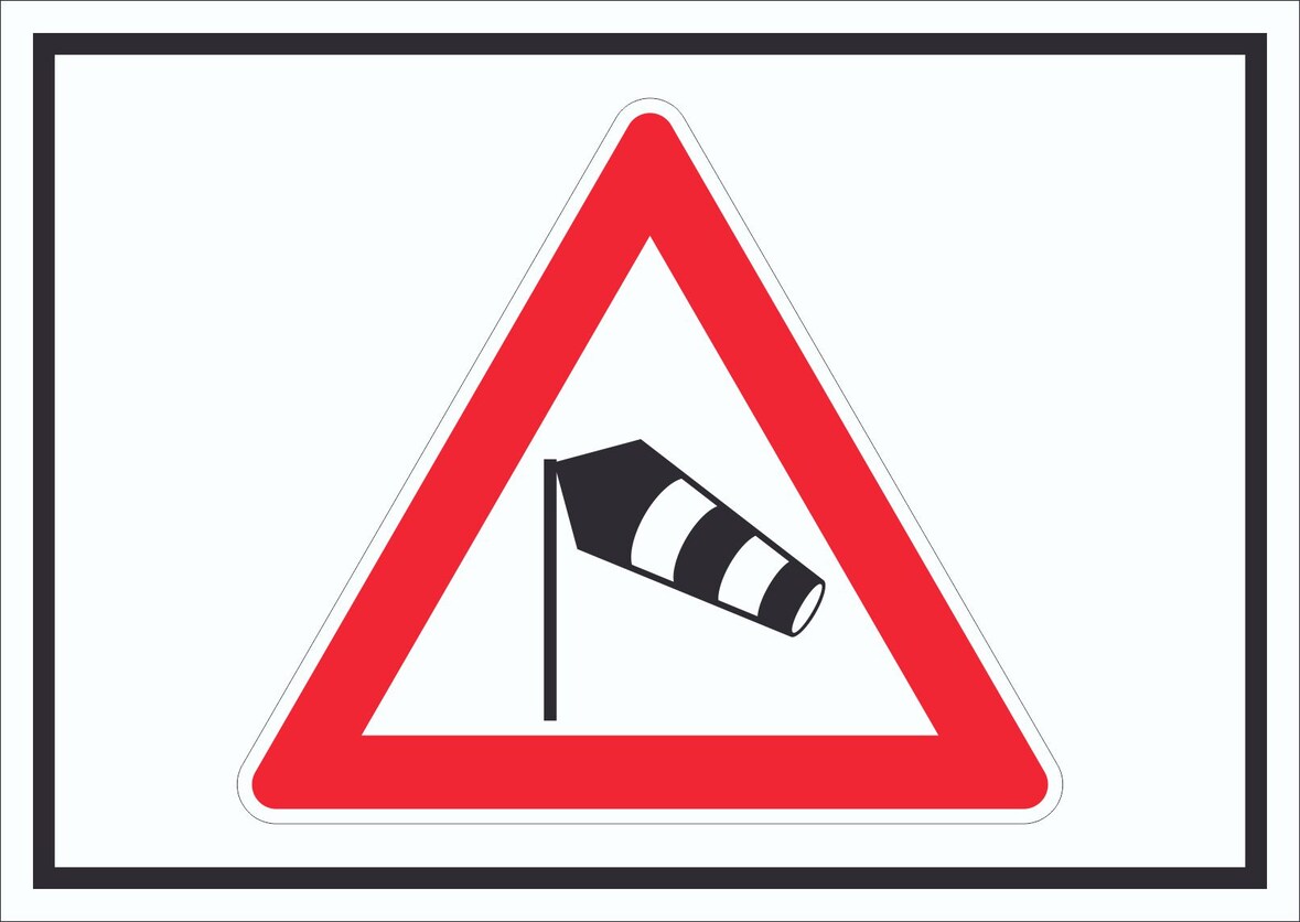 Schild Achtung Seitenwind Symbol A3 Rückseite selbstklebend