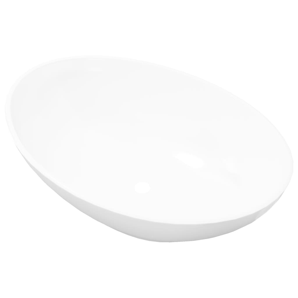 Lavello In Ceramica Di Lusso Bianco Ovale 40 X 33 cm