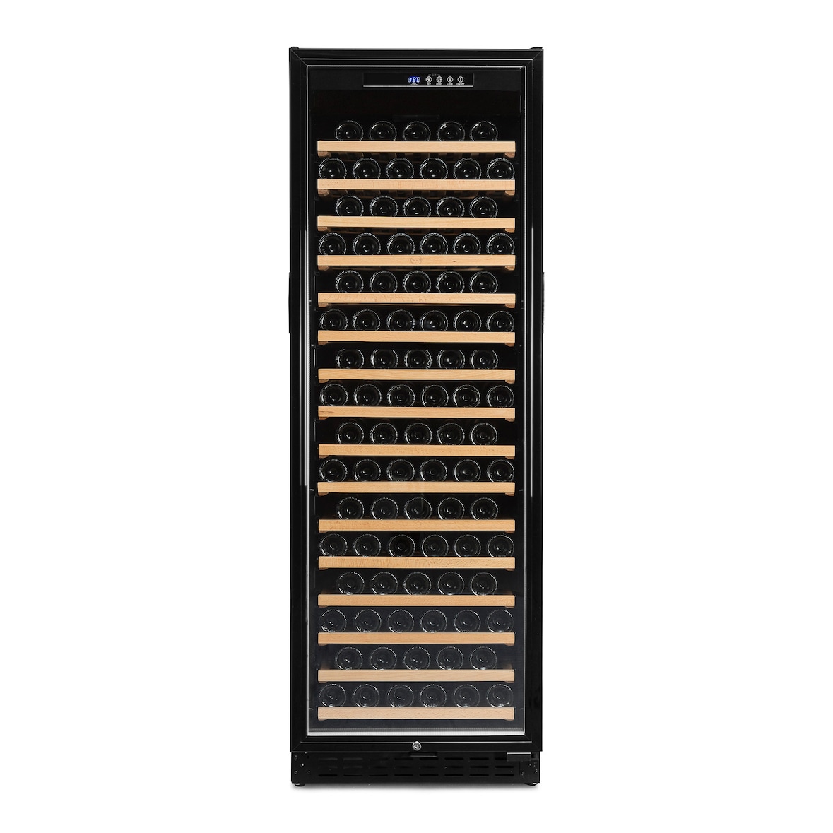 Vinoteca Vinobox 168 1T negra 168 botellas, de 5 °C a 18 °C, 160 W, 16 baldas de madera extraíble