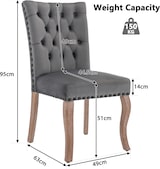 thumbnail of Esszimmerstuhl Samt Grau 6er Set 95x63x49 cm mit Türklopfer Chromring und Kupfernägeln Massivholzbeine, modernes Polsterdesign