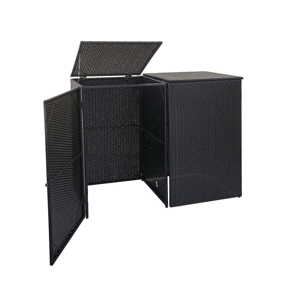 PROREGAL 2er-Mülltonnenverkleidung | HxBxT 176x130x131cm | Poly-Rattan 2x120l | Schwarz | Mülltonnenbox Mülltonnenabdeckung