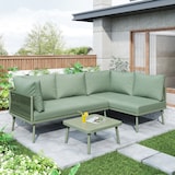thumbnail of Merax Garten-Lounge-Set aus Eisen, Gartenmöbel-Set aus grünem Seil, L-förmiges Gartenmöbel-Set, Lounge-Set aus grünem Seil mit Sitzkissen