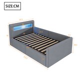 thumbnail of Polsterbett 90x200 mit LED-Licht und Stauraum, Hellgrau, hydraulischer Bettkasten, Lattenrost inklusive – modernes Kinderbett