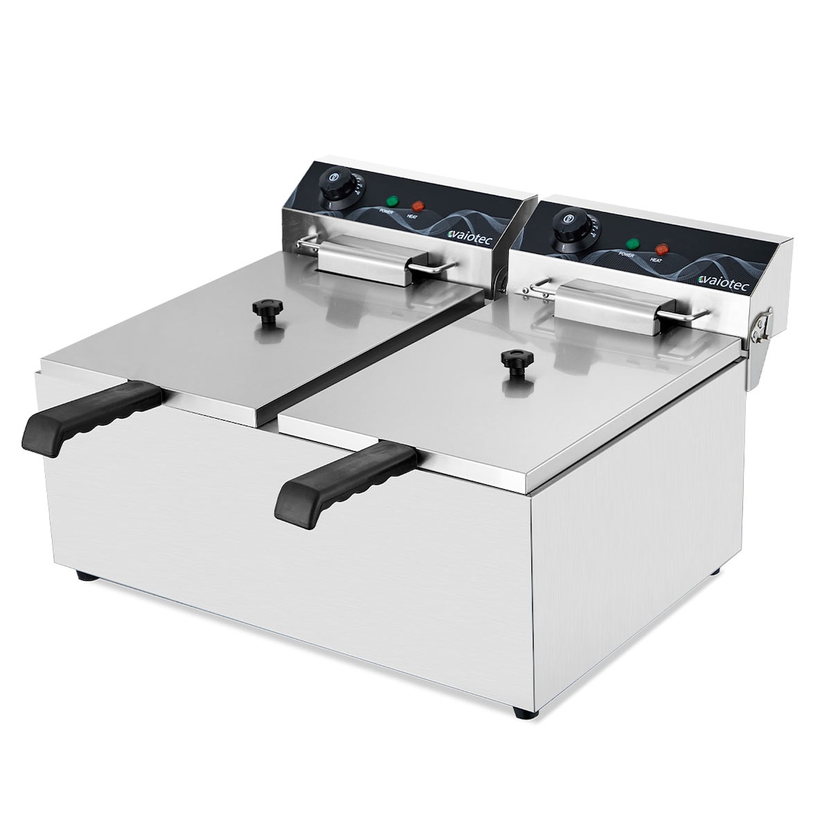 Freidora eléctrica profesional de acero inoxidable, 2x 17 litros, 230 V, 10kW, 60-190°C, control mecánico, panel de control extraíble, 11034 Vaiotec