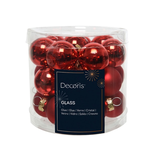 Weihnachtsbaumkugeln Glas Ø 2,5 cm 24 Stück rot glanz/matt