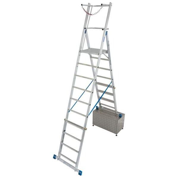 Teleskop-Plattformleiter, Aluminium mit großer Standplattform, höhenverstellbar, 8-10 Sprossen