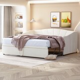 thumbnail of Polsterbett ausziehbar Schlafsofa 90x200 auf 180x200 Lattenrost Samtstoff MDF Gästebett platzsparend modern Beige