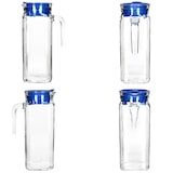 thumbnail of 2x KARO Kühlschrankkrug mit Deckel blau 1L Henkel Glas-Karaffe Kanne Saft Wasser