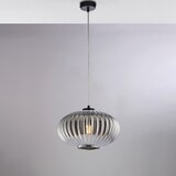 thumbnail of Ginger - Pendelleuchte schwarz, Glas grau verspiegelt mit Streifendekor, Ø30, 1-flammig - BL319-S1-SP