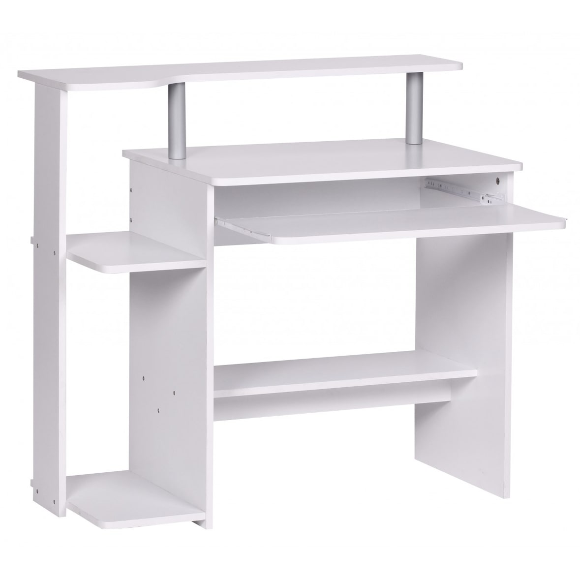 Computertisch WL1.153 Weiß 94x90,5x48,5 cm Laptop Tisch Modern mit Tastaturauszug, PC-Tisch mit Drucker-Ablage platzsparend, Schreibtisch für kleine