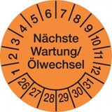 thumbnail of Prüfplakette ab 26, Wartung/Ölwechsel Ø 30mm - Bogen = 10 Plaketten - 30 mm Folie selbstklebend