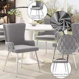 thumbnail of Esszimmerstuhl 2er Set Samt Grau+Silber 85x47x49 cm mit Metallbeinen modern und bequem, vielseitig als Dining und Lounge Stuhl, einfache Montage