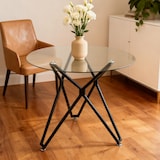 thumbnail of Esstisch rund Glas Schwarz 90x90x78 cm mit Hartglasplatte und Metallbeinen, minimalistisches Design, verstellbare Füße, für Küche