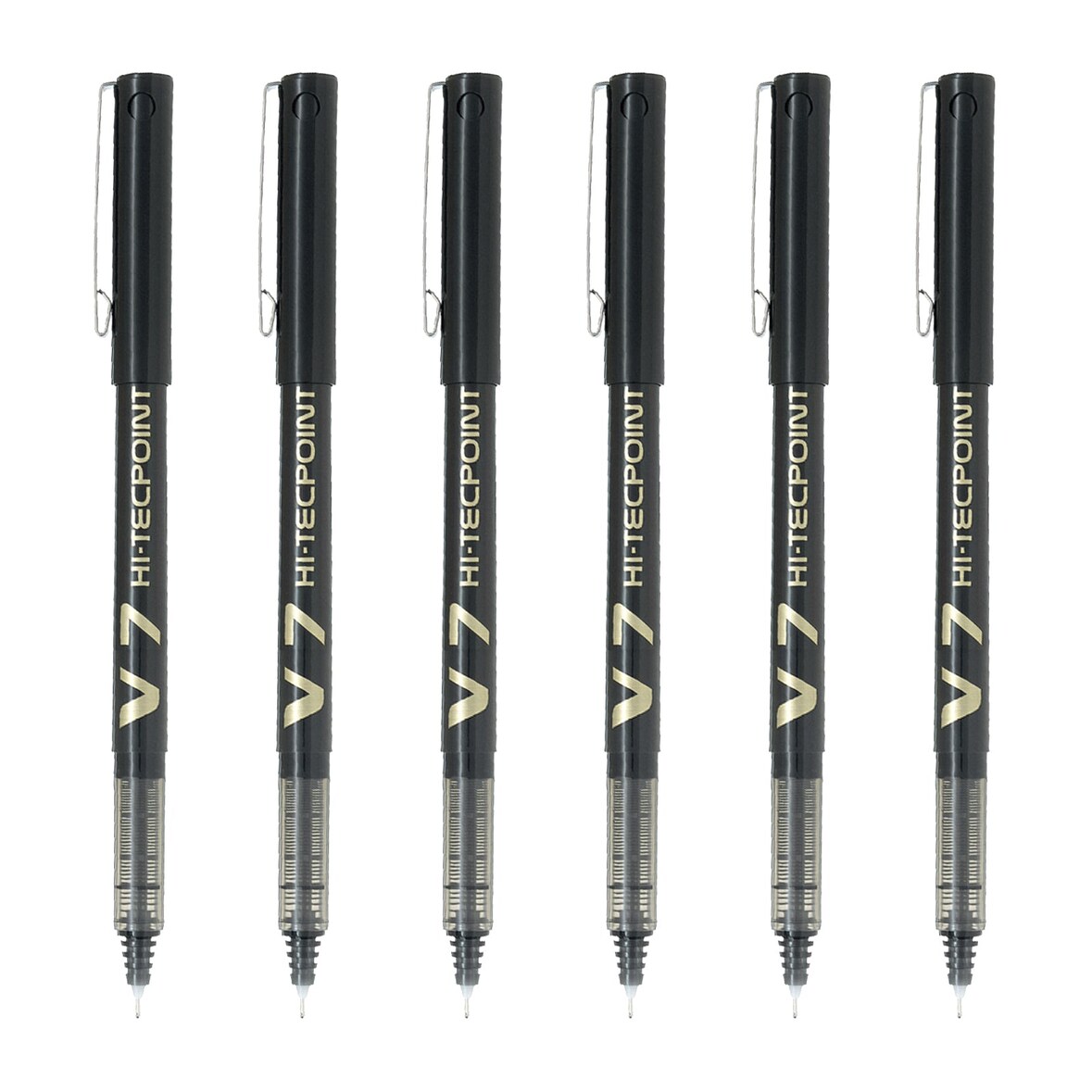 PILOT- Set de 6 Bolígrafos Roller V7 HI-TECPOINT Punta Fina 0.7 mm. Negro