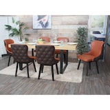 thumbnail of Conjunto de 6 cadeiras de jantar HWC-M60, cadeira estofada cadeira de cozinha cadeira de braços, tecido/têxtil madeira maciça ~ terracota-castanho