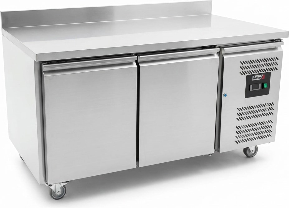 Romux® Tiefkühltisch mit 2 Türen 151x80 cm mit Luftkühlung | Theken Gefriertische aus Edelstahl mit Kapazität 282 L und Leistung 220 W