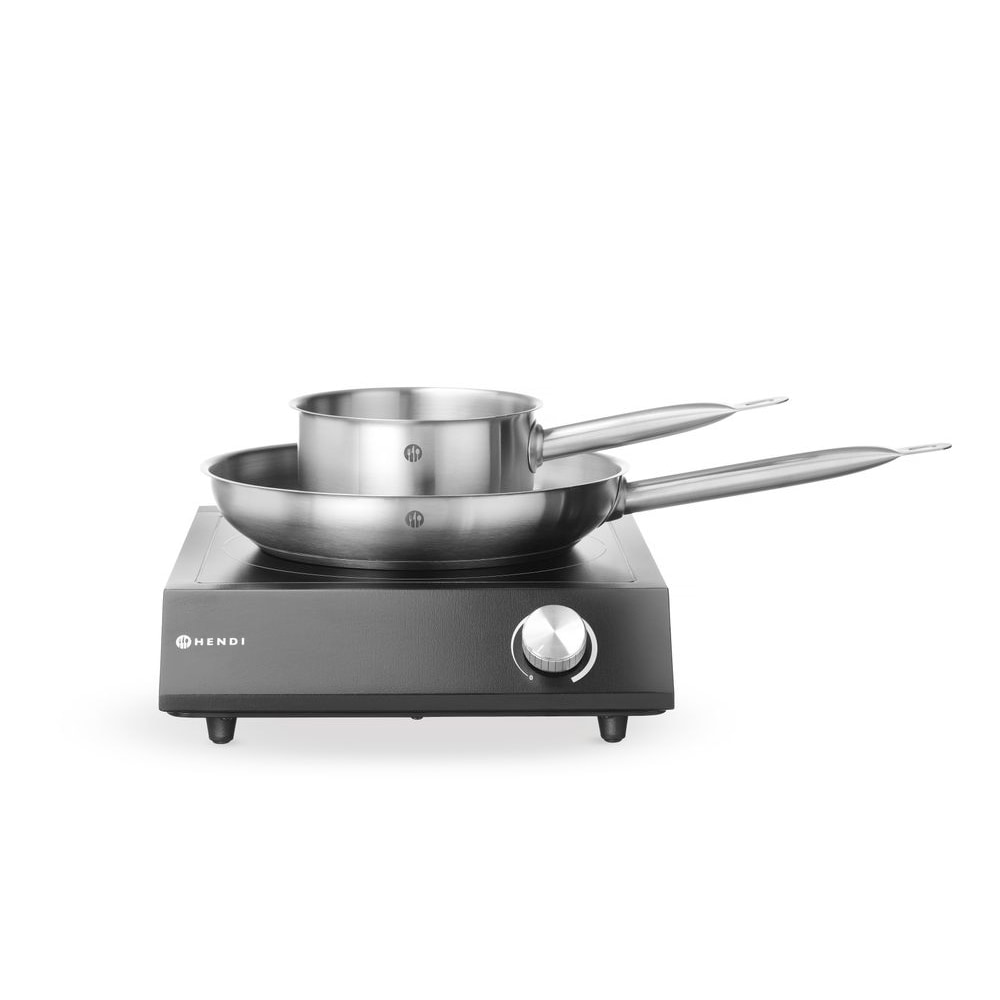 HENDI Set: Induktionskocher 3500W + Stielkasserolle + Bratpfanne,  Schwarz, 220-240V/3500W, 320x395x(H)95mm