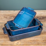 thumbnail of Set de 3 plats à four vague bleu 25, 30 et 36 cm -  Rectangulaire Grès Table Passion 36.00x21.00 cm