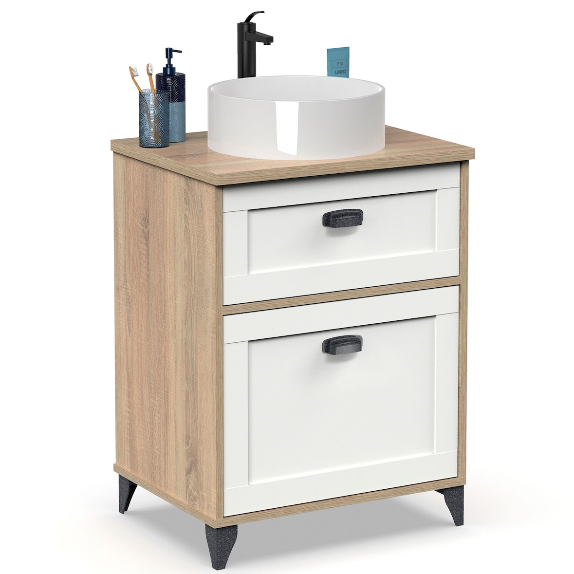 Briebe Mueble Baño 60cm Lavabo Sobre Encimera No Incluido, Armario Auxiliar Estilo Vintage 80x61x47cm, Eterna, Blanco