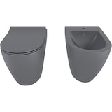 thumbnail of Coppia Sanitari Filomuro Parete Vaso WC Rimless Senza Brida Tornado Flush E Bidet Moderno In Ceramica Copriwater Chiusura Soft Close Grigio Opaco
