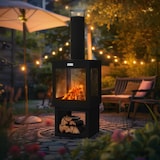 thumbnail of ML-Design Gartenkamin mit Schornstein 128x40 cm – eckiger Stahl-Terrassenofen mit Holzablage, Schürhaken und abnehmbarem Dach, ideal für Garten und